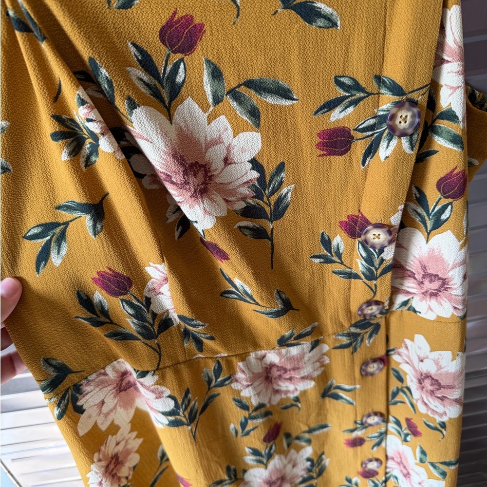 Xhilaration Mustard Floral Button-Front Midi Dress - Picture 3 of 4